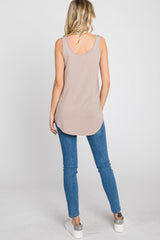 Taupe Sleeveless Curved Hem Top