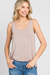 Taupe Sleeveless Curved Hem Top