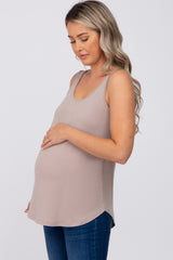 Taupe Sleeveless Curved Hem Maternity Top