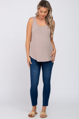 Taupe Sleeveless Curved Hem Maternity Top