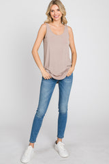 Taupe Sleeveless Curved Hem Top