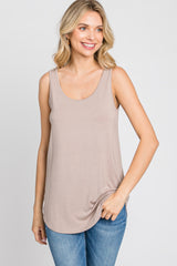 Taupe Sleeveless Curved Hem Top