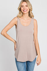 Taupe Sleeveless Curved Hem Top