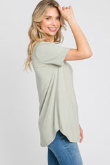 Sage V-Neck Short Sleeve Round Hem Top