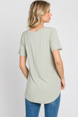 Sage V-Neck Short Sleeve Round Hem Top