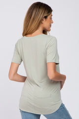 Sage V-Neck Maternity Short Sleeve Round Hem Top