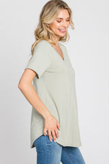 Sage V-Neck Short Sleeve Round Hem Top