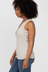 Beige Ribbed Crochet Button Accent Tank