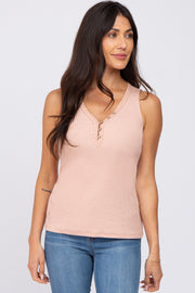 Pink Ribbed Crochet Button Accent Tank