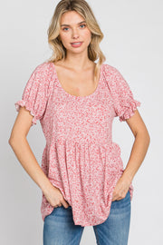 Red Floral Babydoll Short Sleeve Top