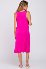 Fuchsia Sleeveless Maternity Midi Dress