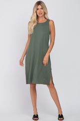 Olive Sleeveless Maternity Midi Dress