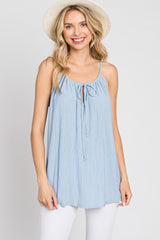 Light Blue Textured Front Tie Tank Top