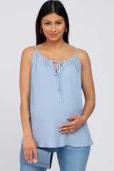 Light Blue Textured Front Tie Maternity Tank Top