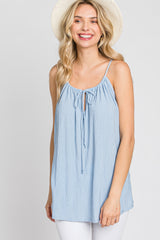 Light Blue Textured Front Tie Maternity Tank Top