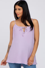 Lavender Textured Front Tie Maternity Tank Top