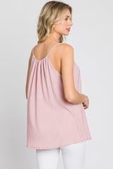 Pink Textured Front Tie Tank Top