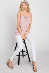 Pink Textured Front Tie Tank Top