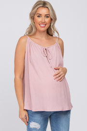 Pink Textured Front Tie Maternity Tank Top