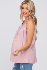 Pink Textured Front Tie Maternity Tank Top