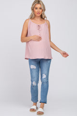 Pink Textured Front Tie Maternity Tank Top