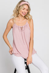 Pink Textured Front Tie Maternity Tank Top