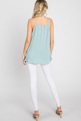 Mint Green Textured Front Tie Tank Top