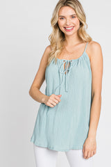 Mint Green Textured Front Tie Tank Top