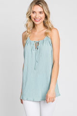 Mint Green Textured Front Tie Tank Top