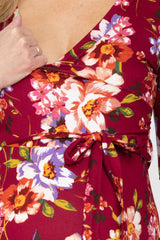 Burgundy Floral Wrap Maternity/Nursing Maxi Dress