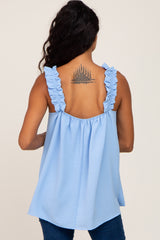 Light Blue Square Neck Ruffle Strap Top