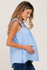 Light Blue Square Neck Ruffle Strap Maternity Top