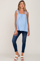 Light Blue Square Neck Ruffle Strap Maternity Top