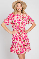 Pink Floral Ruffle Accent Dress