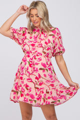 Pink Floral Ruffle Accent Maternity Dress