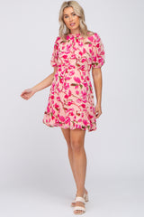 Pink Floral Ruffle Accent Maternity Dress