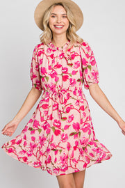 Pink Floral Ruffle Accent Dress