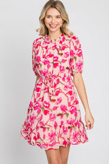 Pink Floral Ruffle Accent Dress