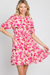 Pink Floral Ruffle Accent Dress