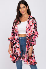 Pink Floral Ruffle Sleeve Maternity Cover Up