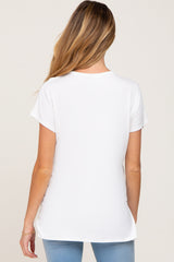 Ivory Button V-Neck Maternity Short Sleeve Top