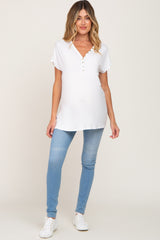 Ivory Button V-Neck Maternity Short Sleeve Top