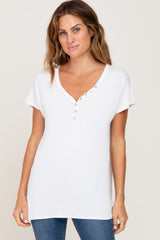 Ivory Button V-Neck Maternity Short Sleeve Top