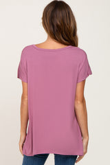 Mauve Button V-Neck Short Sleeve Top