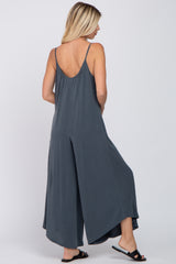 Charcoal V-Neck Wide Leg Jumpsuit