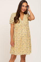 Yellow Floral V-Neck Button Maternity Dress