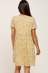 Yellow Floral V-Neck Button Maternity Dress