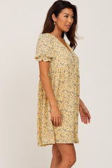 Yellow Floral V-Neck Button Dress