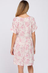 Pink Floral V-Neck Maternity Dress