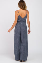 Navy Printed Wide Leg Jumpsuit